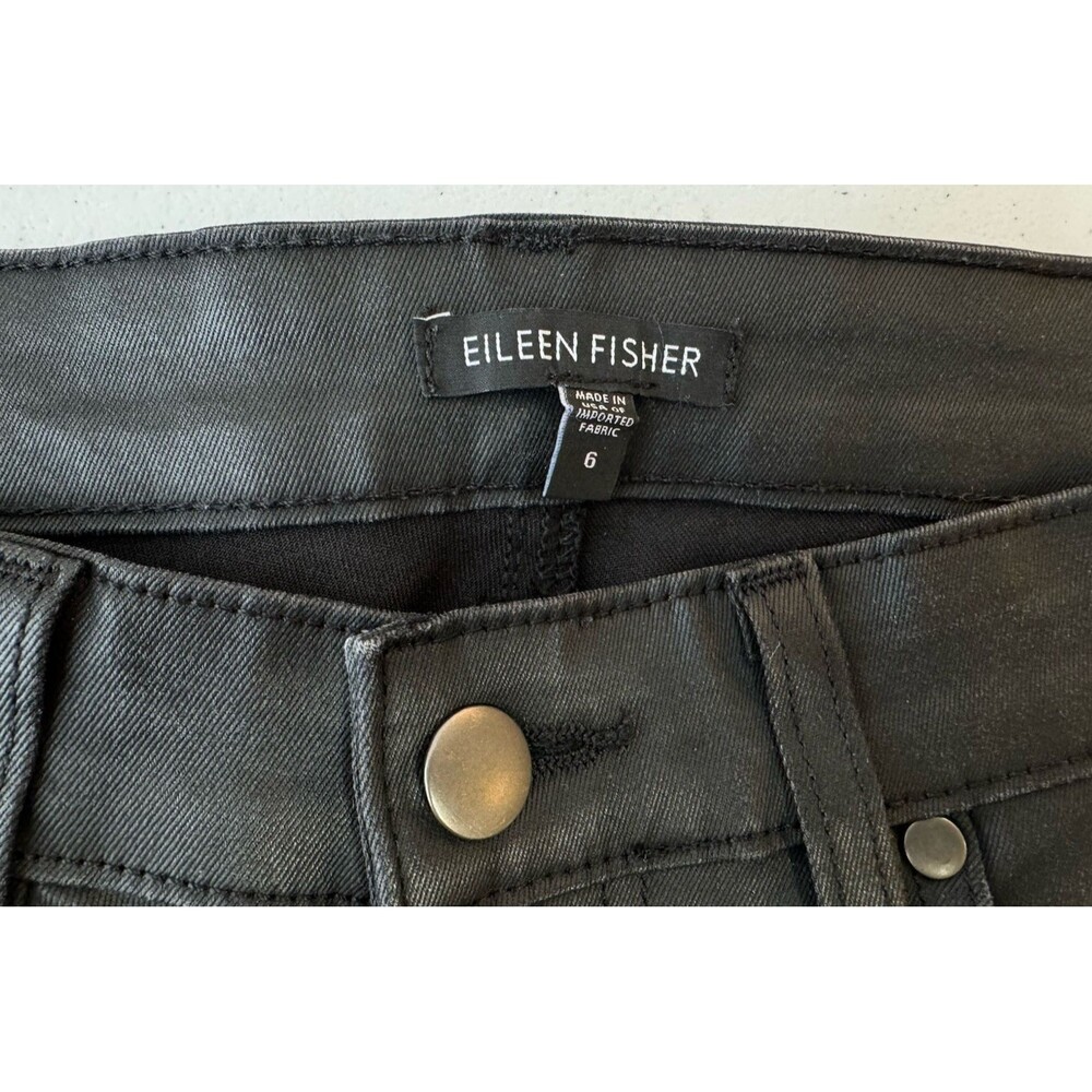 Eileen Fisher Women Sz 6 Black Coated Waxed Organic Cotton Skinny Jean Stretch - Picture 11 of 16